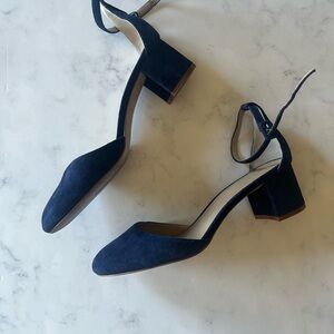 Cute Ann Taylor Royal Blue Navy Swede Block Heel Women's Shoes